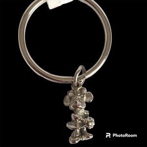Vintage Disney Minnie Mouse 3D Charm Keychain Keyring Silver Tone